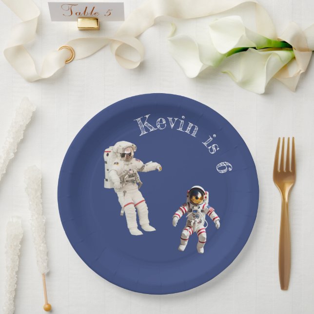 Astronauts in Space Monogram Name Paper Plate (Wedding)