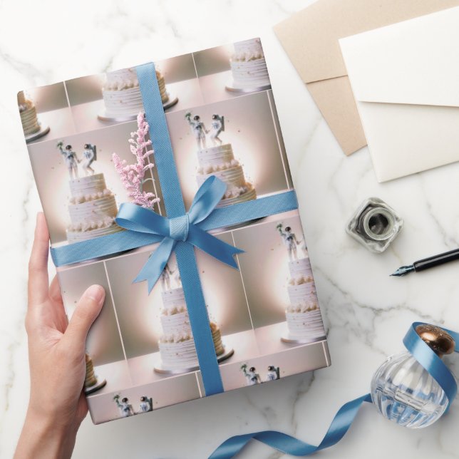 Astronauts on a Tiered Wedding Cake Wrapping Paper (Gifting)