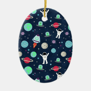 Astronauts Planets Rockets and Aliens Ceramic Tree Decoration