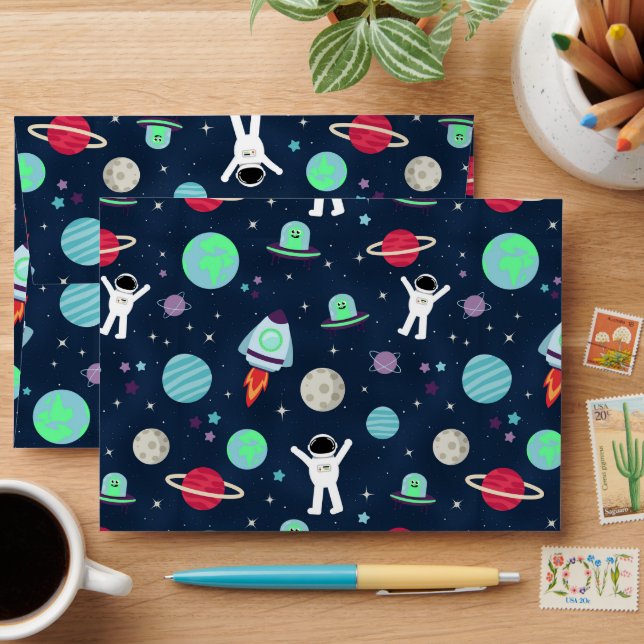 Astronauts Planets Rockets and Aliens Envelope (Desk)
