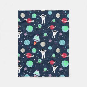 Astronauts Planets Rockets and Aliens Fleece Blanket