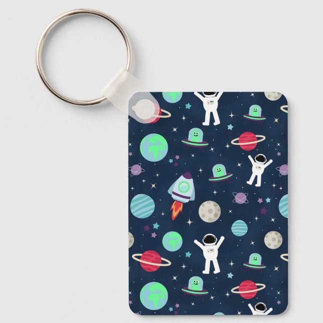 Astronauts Planets Rockets and Aliens Key Ring (Front)