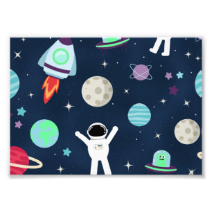 Astronauts Planets Rockets and Aliens Photo Print
