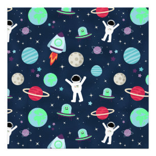 Astronauts Planets Rockets and Aliens Photo Print
