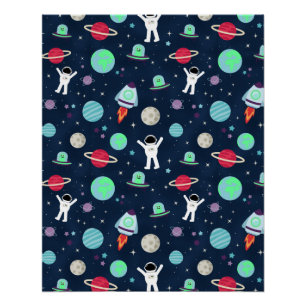Astronauts Planets Rockets and Aliens Poster