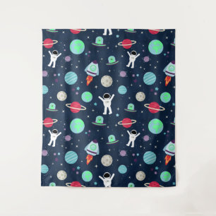 Astronauts Planets Rockets and Aliens Tapestry