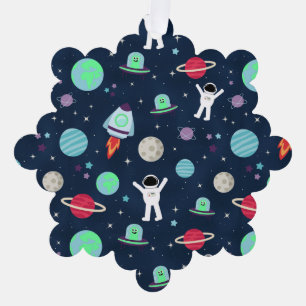 Astronauts Planets Rockets and Aliens Tree Decoration Card