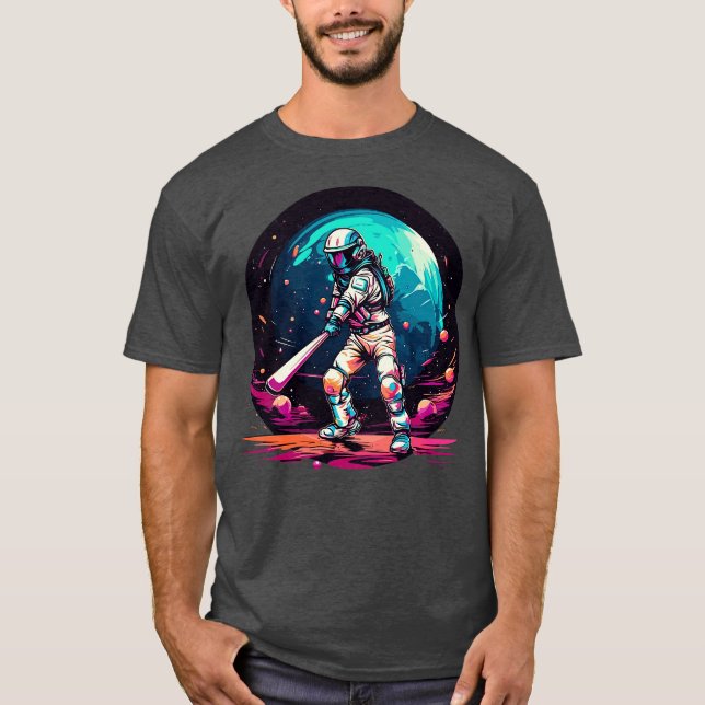 Astronauts playing baseball in space T-Shirt (Front)