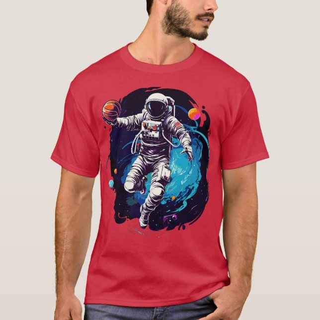 Astronauts playing basketball in space T-Shirt (Front)