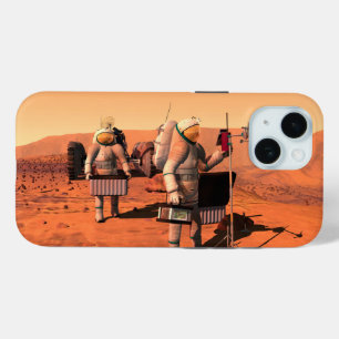 Astronauts Setting Up Weather Equipment On Mars. iPhone 15 Case
