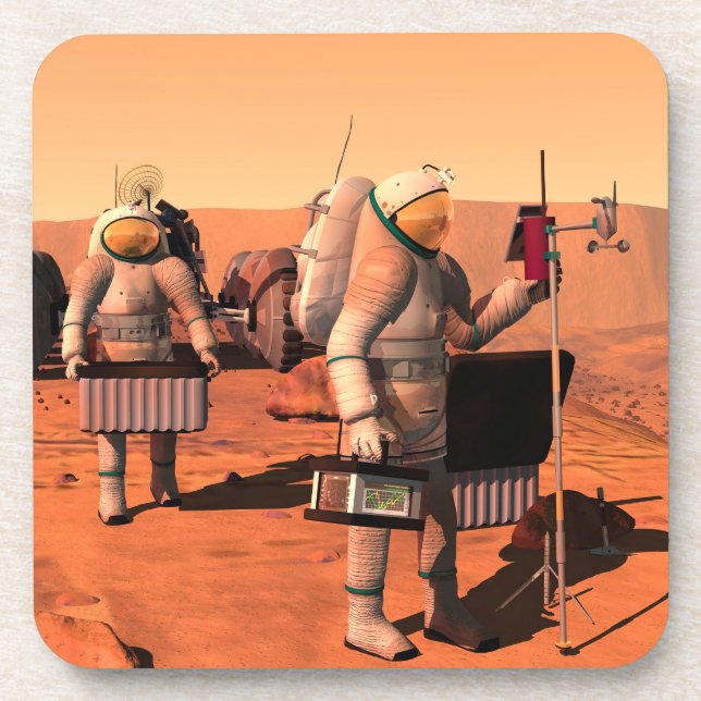 Astronauts Setting Up Weather Equipment On Mars. Coaster (Front)