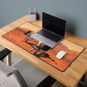 Astronauts Setting Up Weather Equipment On Mars. Desk Mat