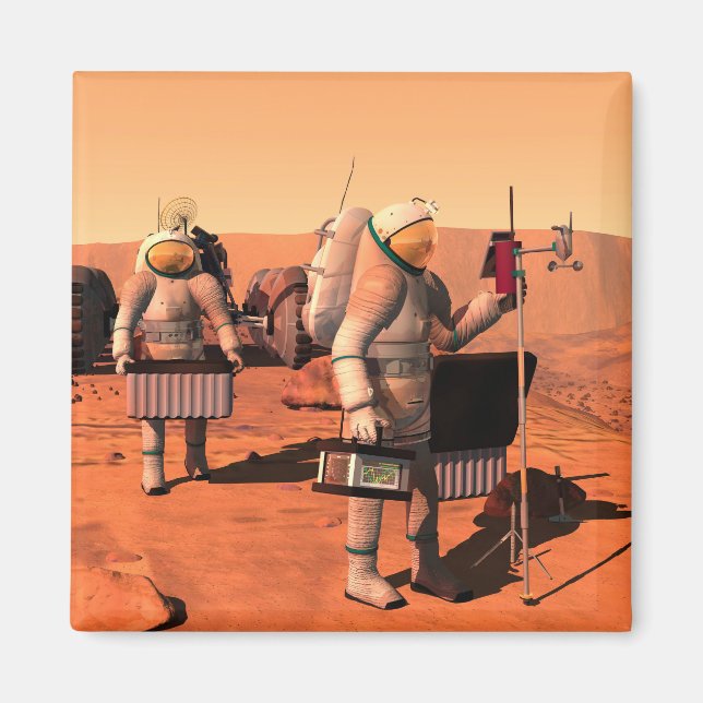 Astronauts Setting Up Weather Equipment On Mars. Magnet (Front)
