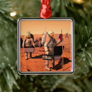 Astronauts Setting Up Weather Equipment On Mars. Metal Tree Decoration