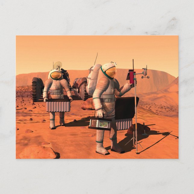 Astronauts Setting Up Weather Equipment On Mars. Postcard (Front)