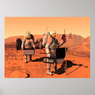 Astronauts Setting Up Weather Equipment On Mars. Poster