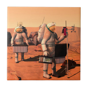 Astronauts Setting Up Weather Equipment On Mars. Tile