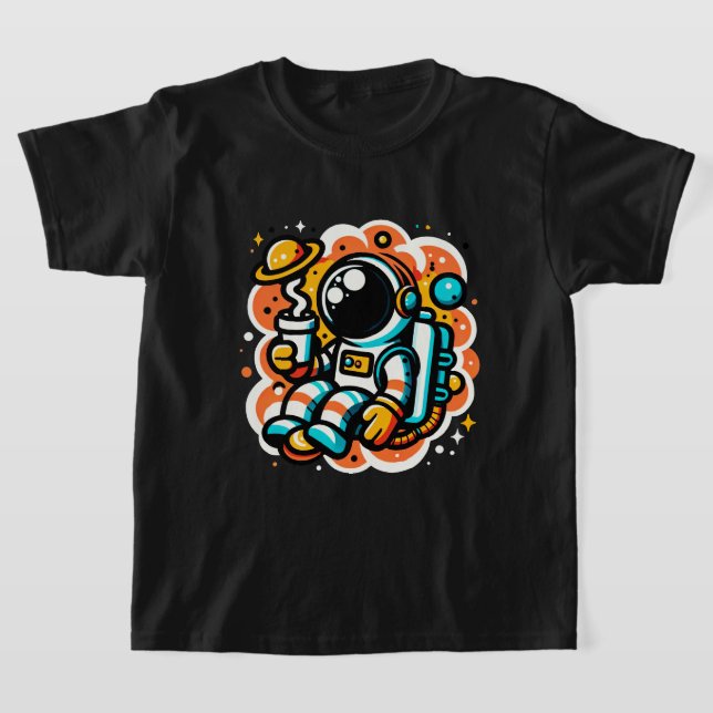 Astronaut's Space Coffee Moment T-Shirt (Laydown)