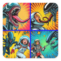 Astronauts vs Alien Pop Art
