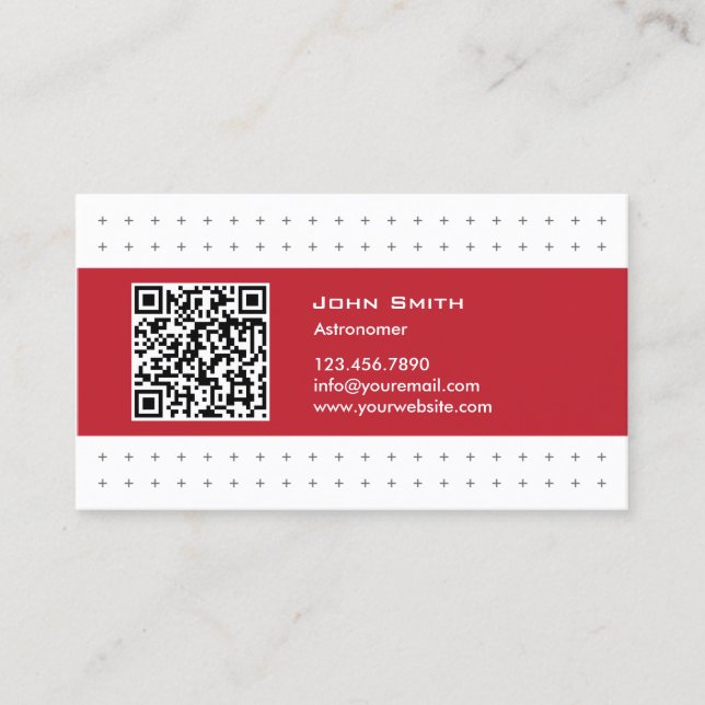 Astronomer Cool QR Code Red Label Business Card (Front)