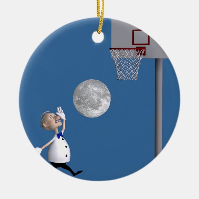 Astronomer Playing Basketball Ceramic Tree Decoration (Front)