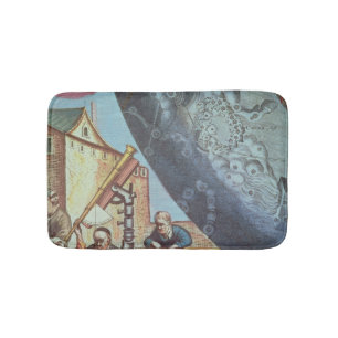 Astronomers looking through a telescope bath mat