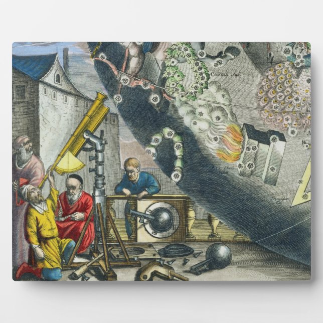Astronomers looking through a telescope, detail fr plaque (Front)