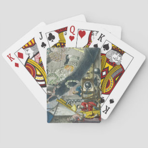 Astronomers looking through a telescope, detail fr playing cards