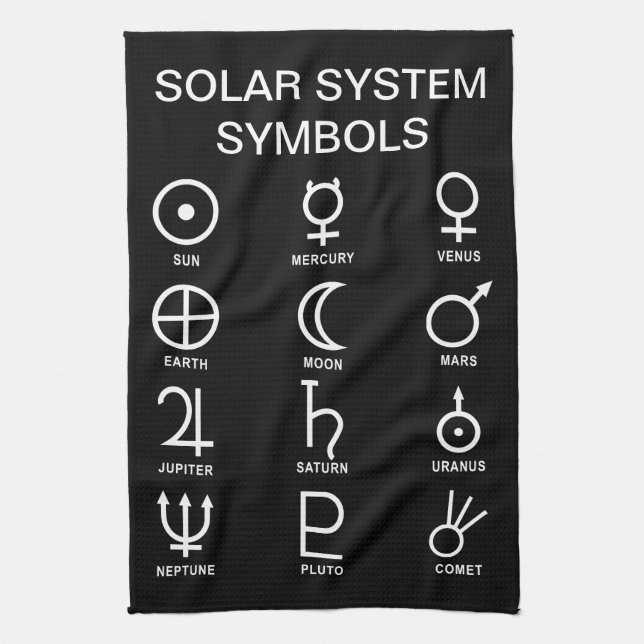 Astronomers, Solar System symbols Tea Towel (Vertical)