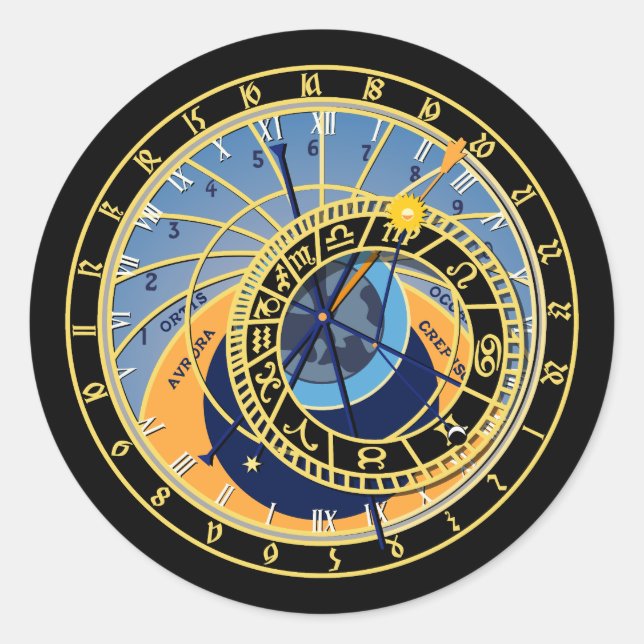 Astronomical Clock Astrology Star Constellation Classic Round Sticker (Front)