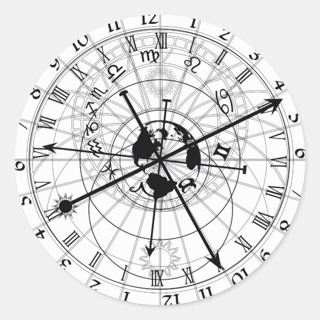 Astronomical Clock Classic Round Sticker (Front)
