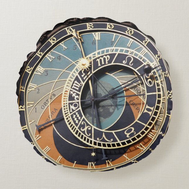 Astronomical Clock In Prague Round Cushion (Front)