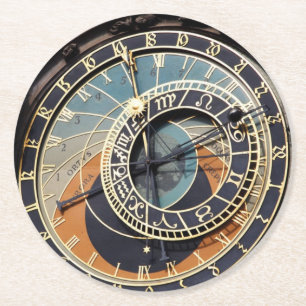 Astronomical Clock In Praque Round Paper Coaster