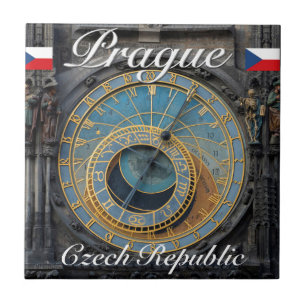 Astronomical clock Prague Orlog Czech Republic Tile