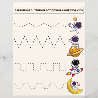 Astronout & Vehicles Cutting Practice Worksheet