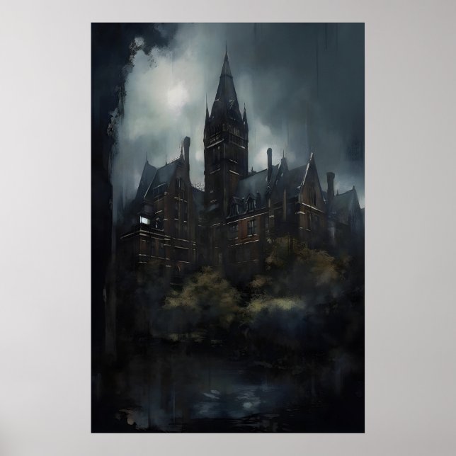 Asylum Gothic Architecture Wall Art, Moody Oil Poster (Front)