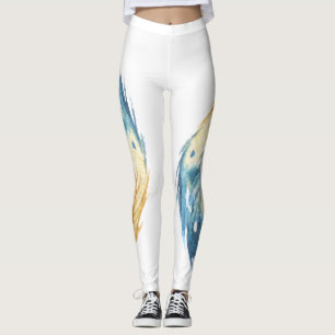 Asymetrical Blue Feather Design Leggings