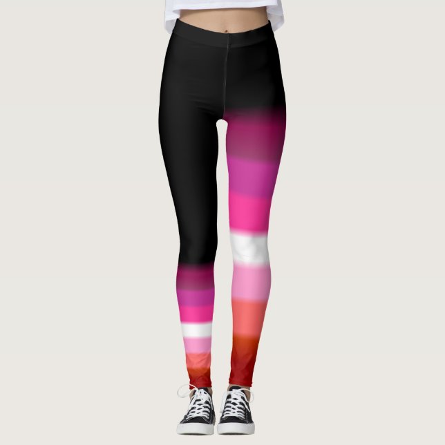 Asymmetric lesbian (lipstick) pride flag leggings (Front)