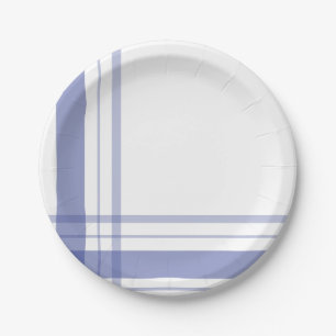 Asymmetric Plaid Flannel Navy Blue Linear Paper Plate