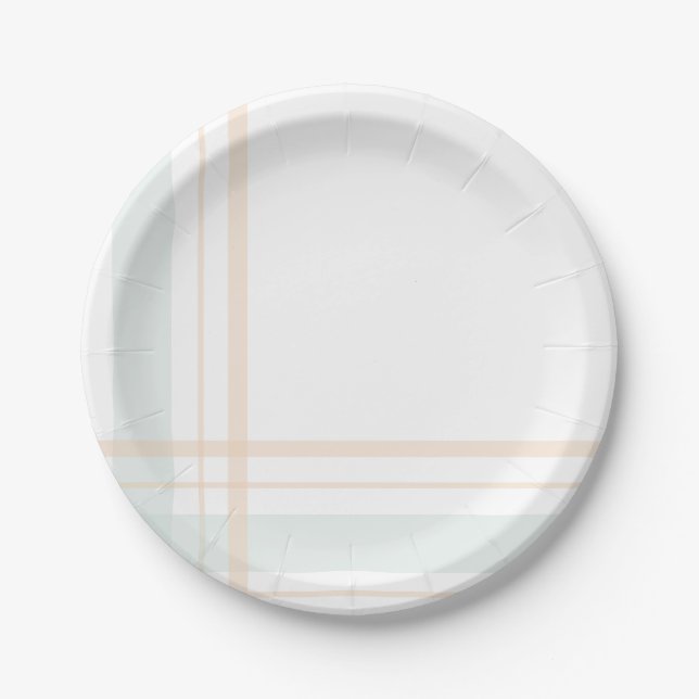 Asymmetric Plaid Pastel Green and Yellow Lines Paper Plate (Front)