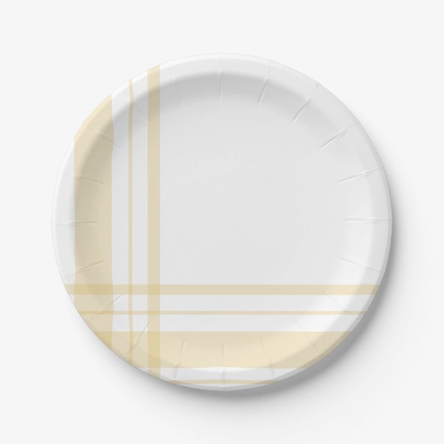Asymmetric Plaid Pastel Yellow Flannel Lines Paper Plate (Front)