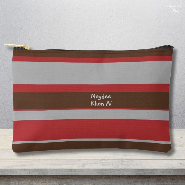 Asymmetric Stripes Horizontal Lines Gray Red Brown Accessory Pouch (Creator Uploaded)