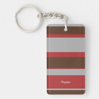 Asymmetric Stripes Horizontal Lines Gray Red Brown Key Ring