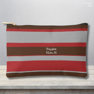 Asymmetric Stripes Horizontal Lines Grey Red Brown Accessory Pouch