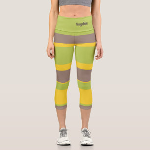 Asymmetric Stripes Lines Brown Yellow Green Capri Leggings