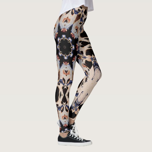 Asymmetrical Gothic Geometric Mandala Cream Black Leggings (Right)