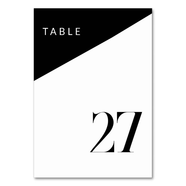 Asymmetrical Modern Black White Table Number (Front)