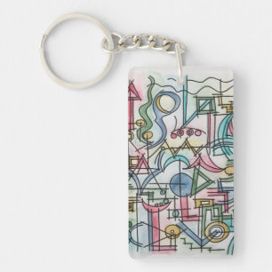 Asymmetry-Whimsical Modern Watercolor Art Key Ring