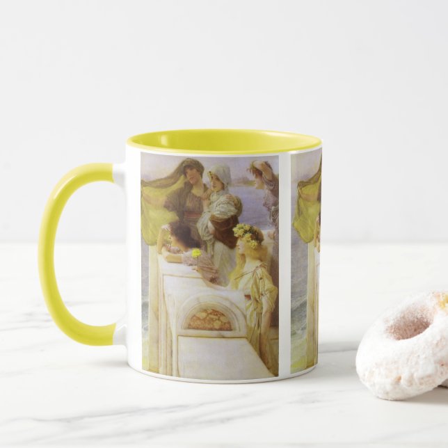 At Aphrodite's Cradle by Sir Lawrence Alma Tadema Mug (With Donut)