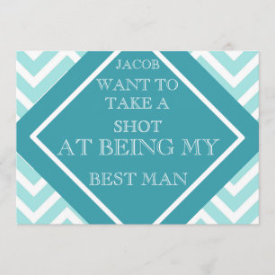 At Being My Best Man Aqua Blue Zigzag Pattern Invitation